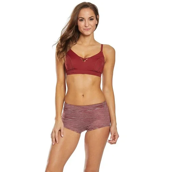 Prana Rusted Roof Stripe Swim Shorts Large Burgundy Red Board Shorts - Picture 5 of 9